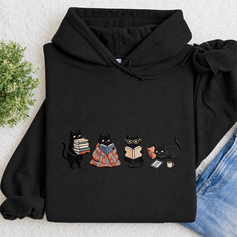 Embroidered Bookish Black Cats Classic Adult Unisex Hoodie
