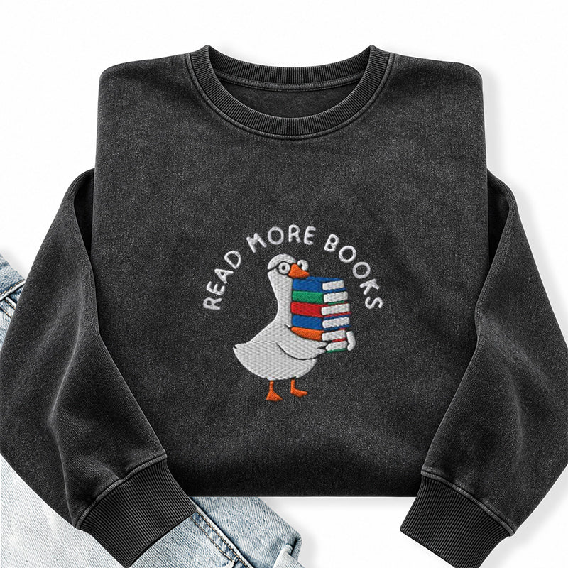 Embroidered Read More Books Goose Washed Crewneck Sweatshirt
