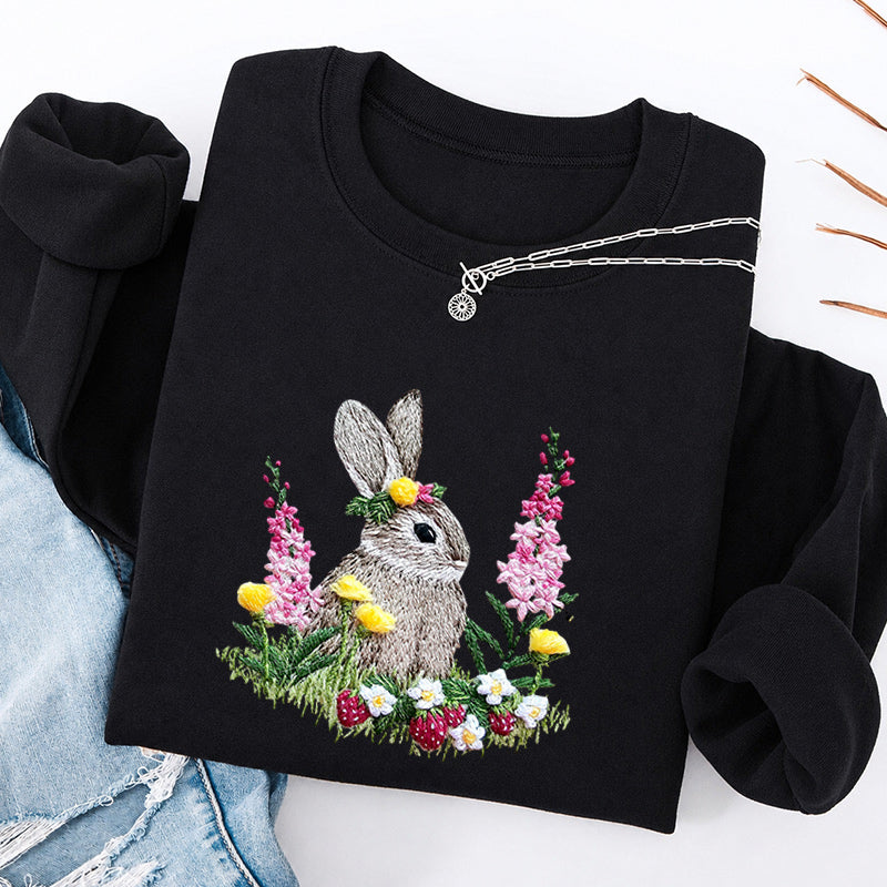Embroidered Rabbit and Strawberries Classic Crewneck Sweatshirt