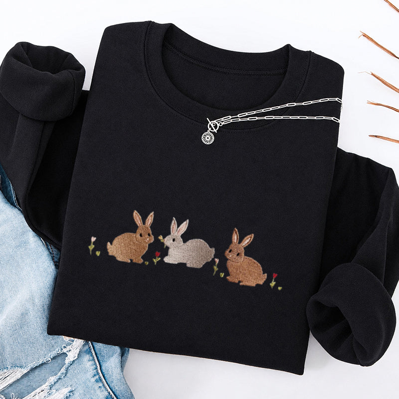 Embroidered Three Bunnies Classic Crewneck Sweatshirt