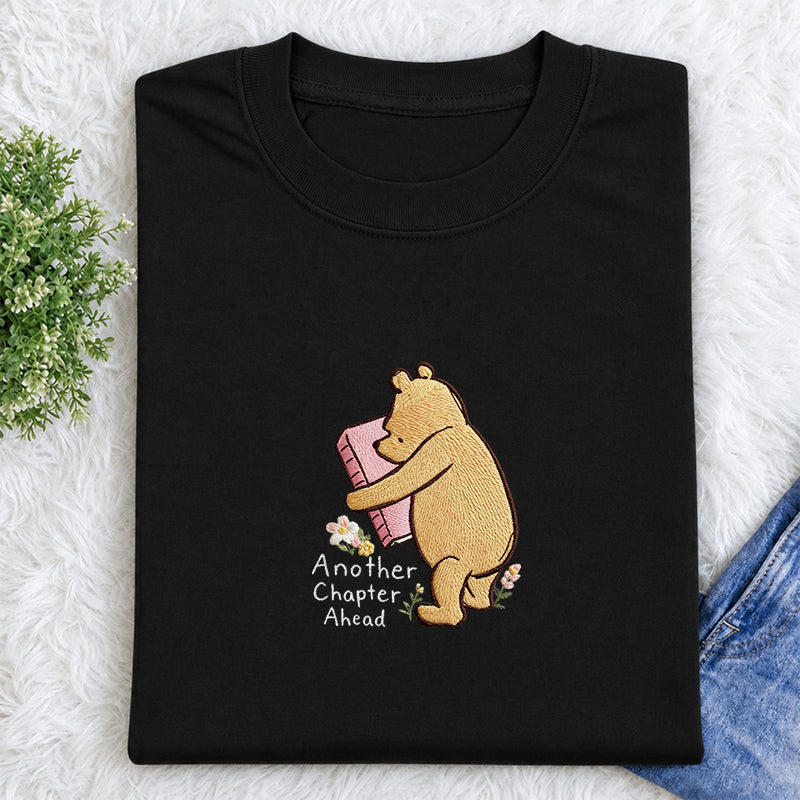Embroidered Reading Bear Another Chapter Classic Crew Neck T-Shirt