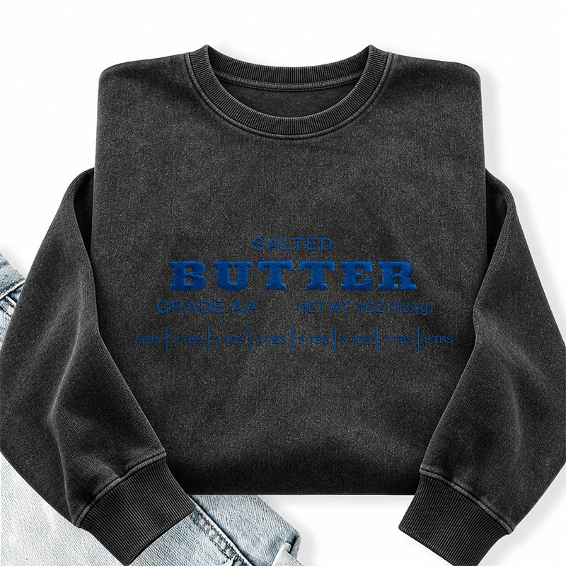 Embroidered Salted Butter Washed Crewneck Sweatshirt