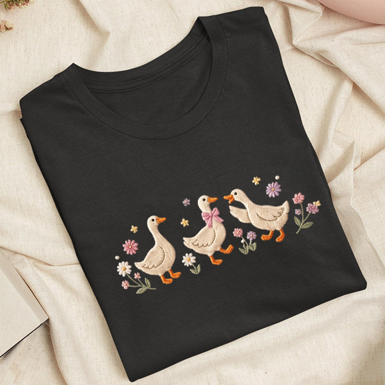 Embroidered Floral Goose Classic Adult Unisex Crew Neck T-Shirt