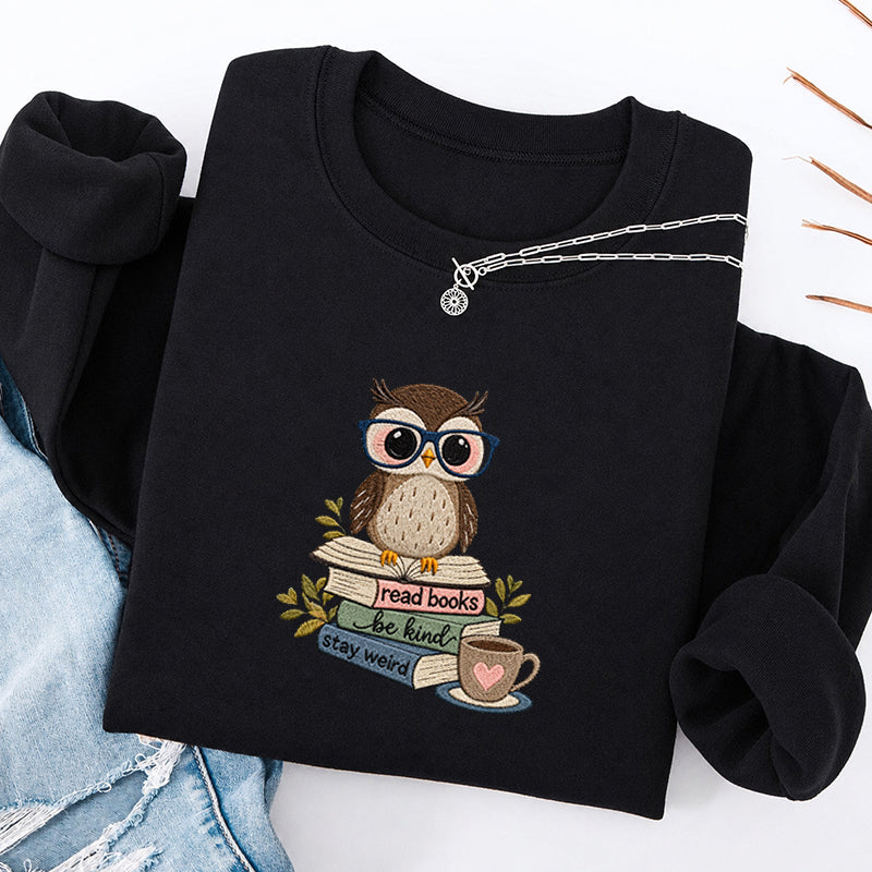 Embroidered Read Books Be Kind Owl Classic Crewneck Sweatshirt
