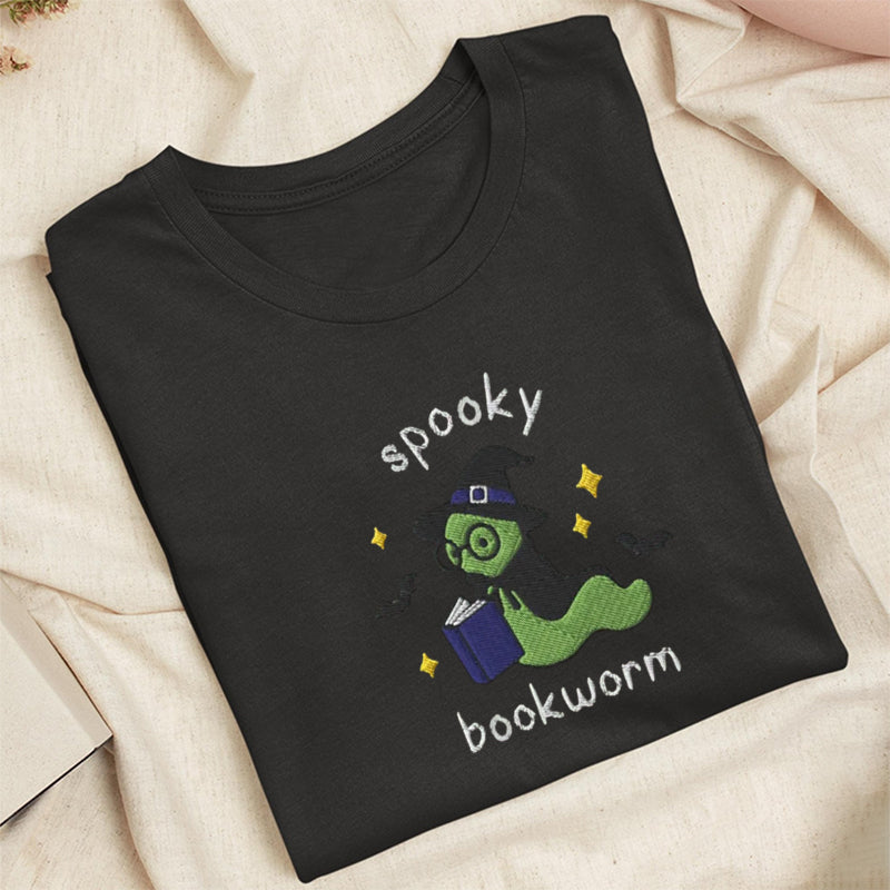 Embroidered Spooky Bookworm Classic Adult Unisex Crew Neck T-Shirt