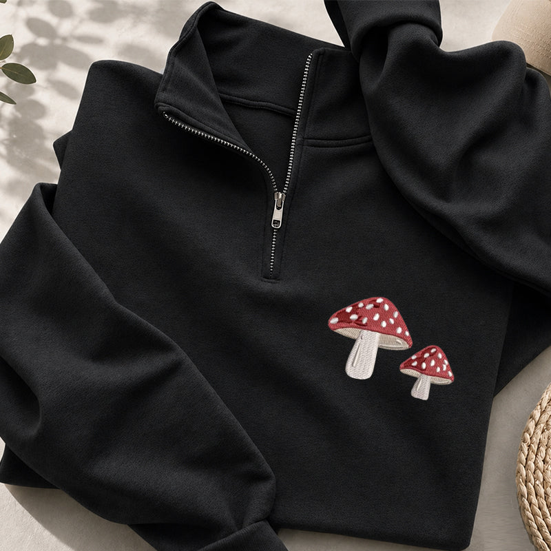 Embroidered Mushrooms Classic Quarter Zip Sweatshirt