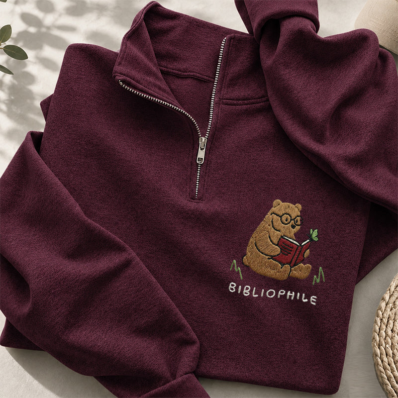 Embroidered Reading Bear Classic Quarter Zip Sweatshirt