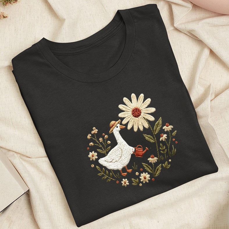 Embroidered Goose Garden Classic Adult Unisex Crew Neck T-Shirt