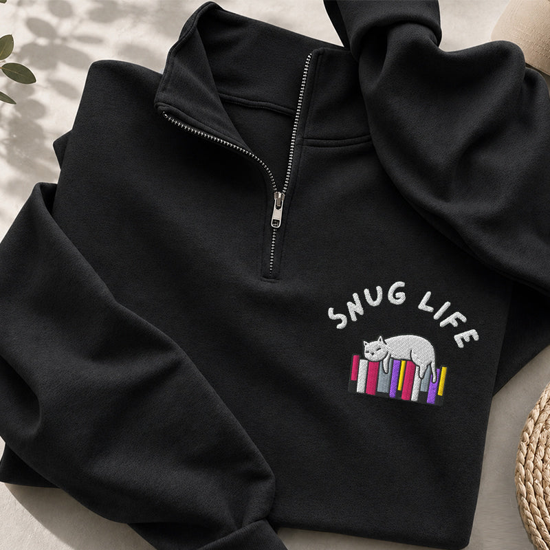 Embroidered Snug Life Book Lover Classic Quarter Zip Sweatshirt