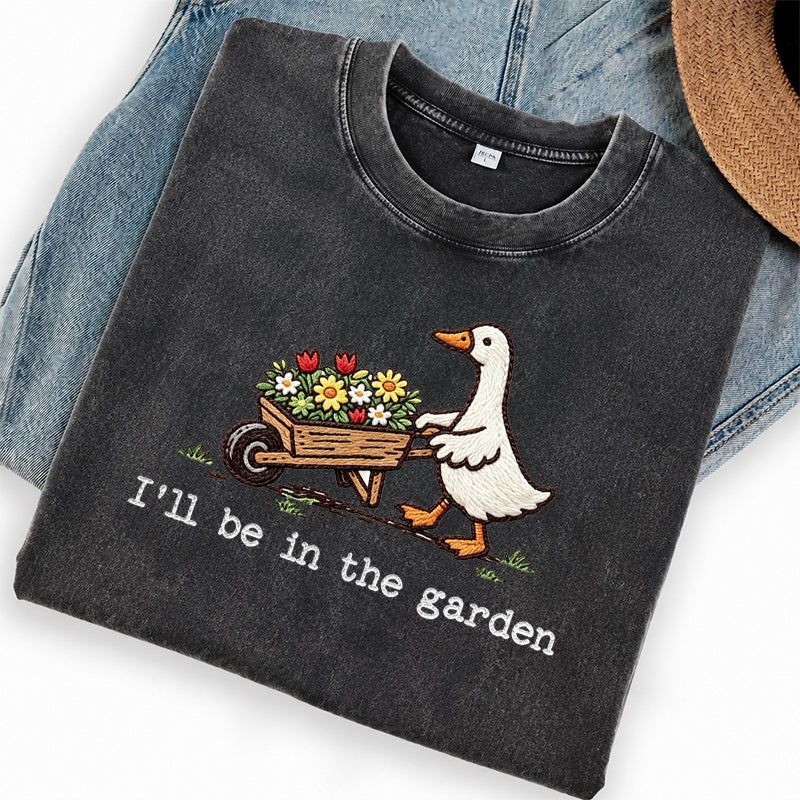 Embroidered Silly Goose Garden Washed Crew Neck T-Shirt