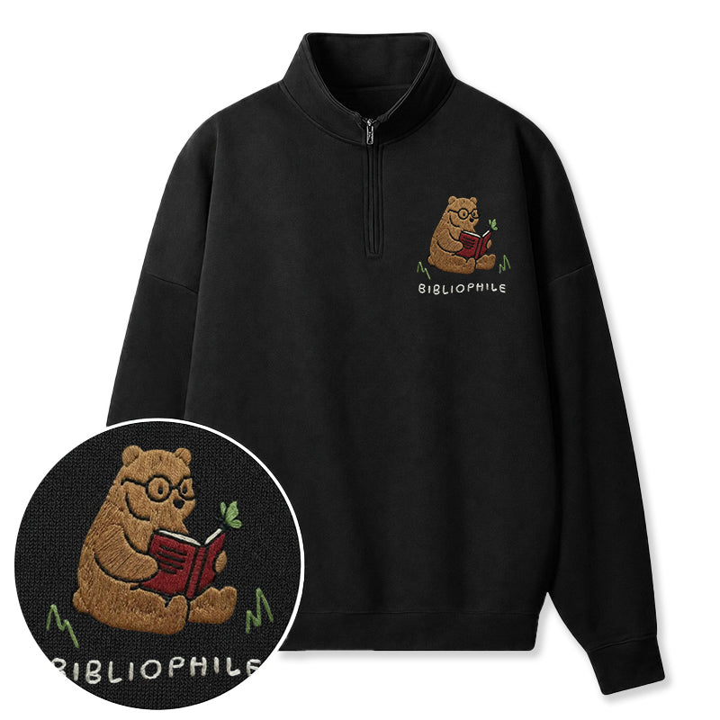 Embroidered Reading Bear Classic Quarter Zip Sweatshirt