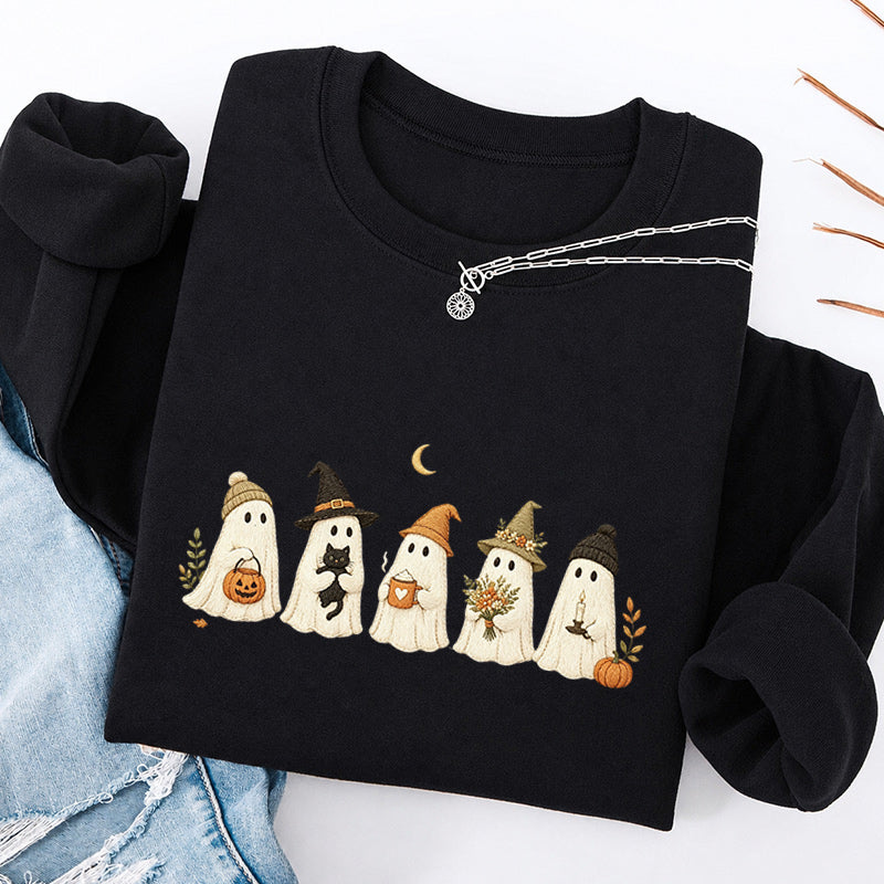 Embroidered Little Ghost Parade Classic Crewneck Sweatshirt