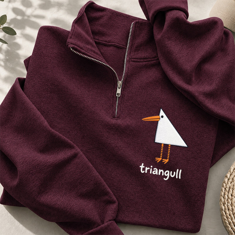 Embroidered Funny Triangull Seagull Classic Quarter Zip Sweatshirt