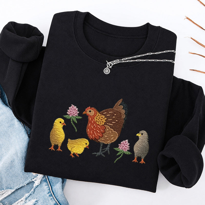 Embroidered Hen & Chicks Classic Crewneck Sweatshirt