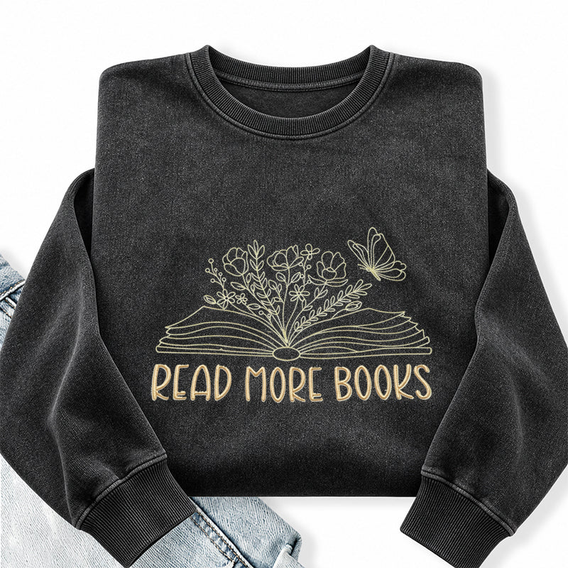 Embroidered Floral Read More Books Washed Crewneck Sweatshirt