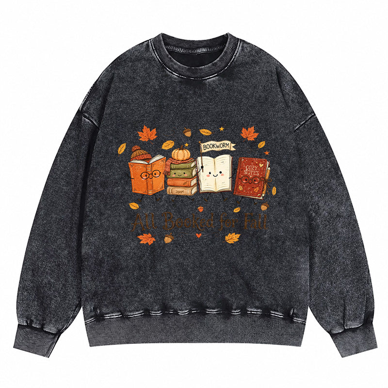 All Booked For Fall Cute Bookworm Washed Crewneck Sweatshirt