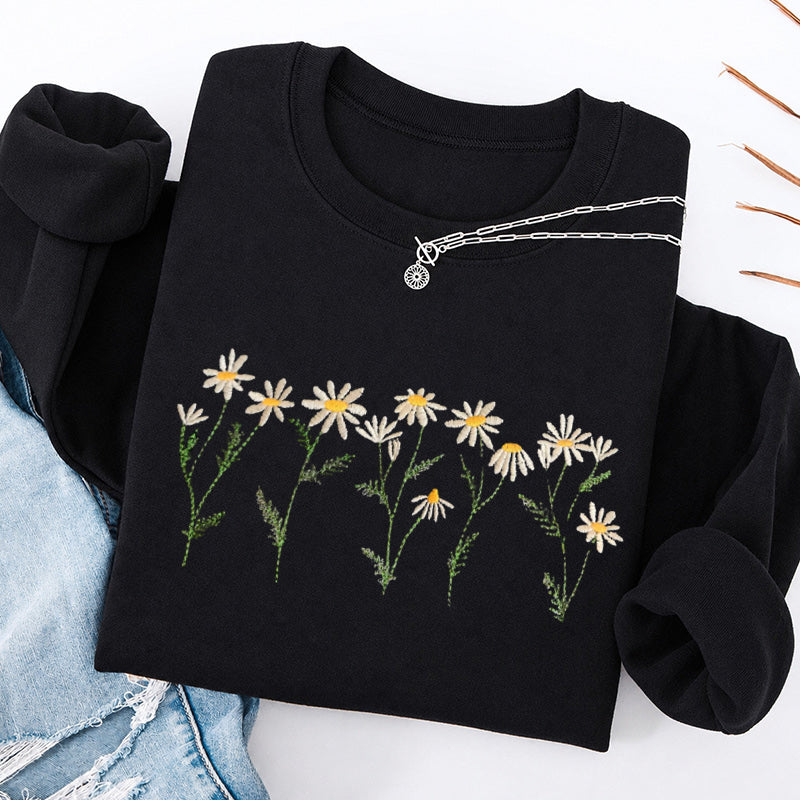 Embroidered Daisy Classic Crewneck Sweatshirt