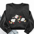 Embroidered Strawberry Duck Washed Crewneck Sweatshirt