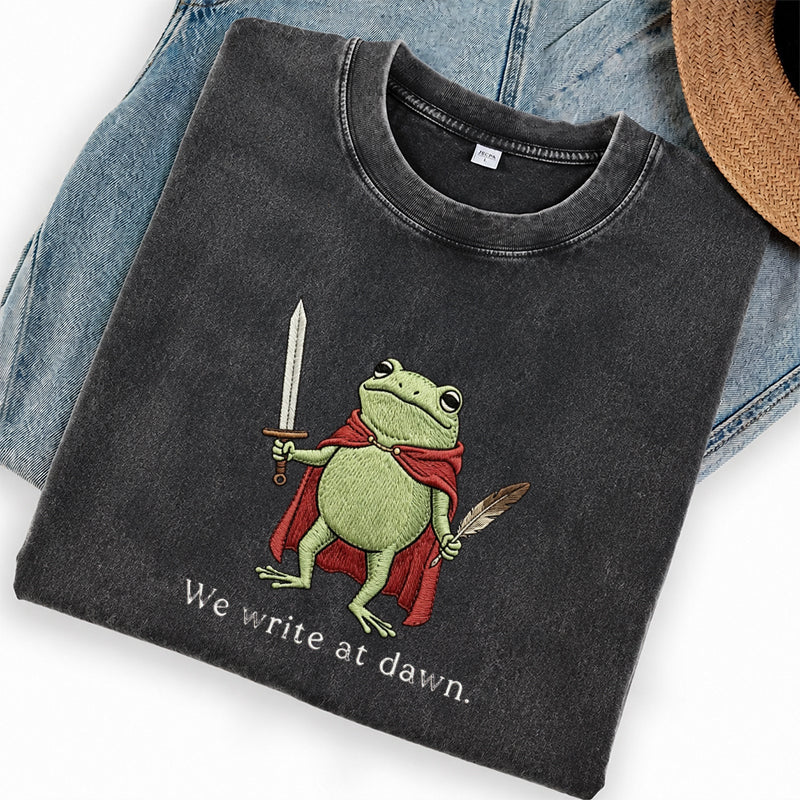 Embroidered We Write at Dawn Washed Crew Neck T-Shirt