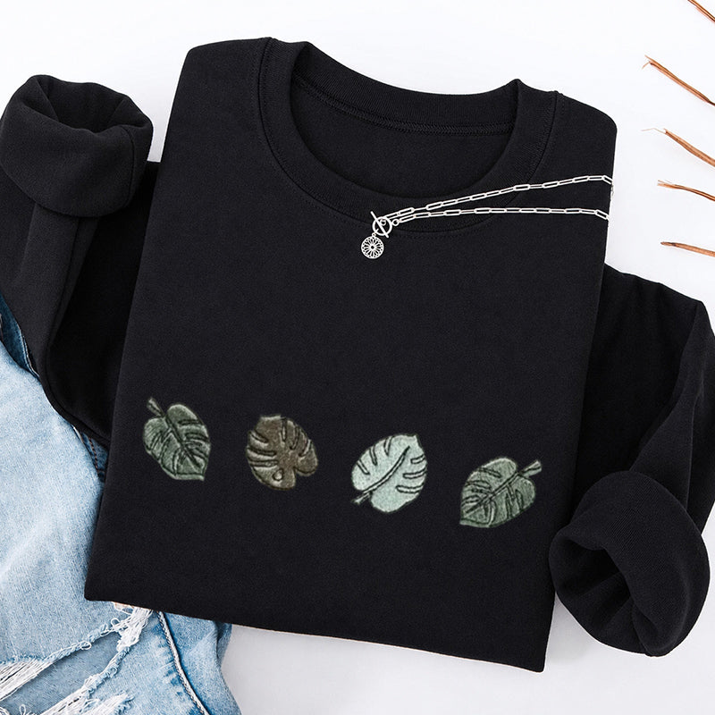 Embroidered Monstera Plant Classic Crewneck Sweatshirt