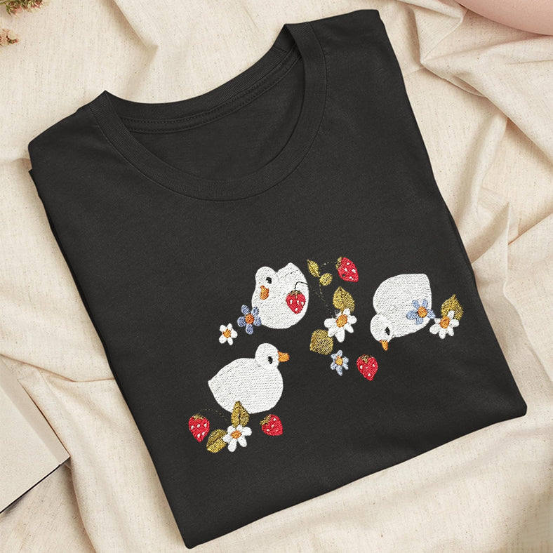 Embroidered Strawberry Duck Classic Adult Unisex Crew Neck T-Shirt