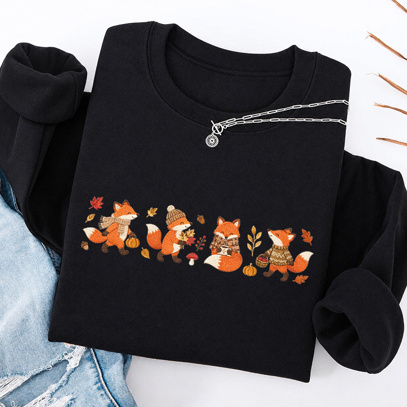Embroidered Autumn Fox Classic Crewneck Sweatshirt