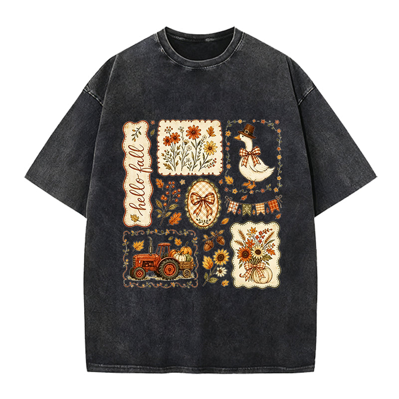 Cottagecore Fall Washed Crew Neck T-Shirt