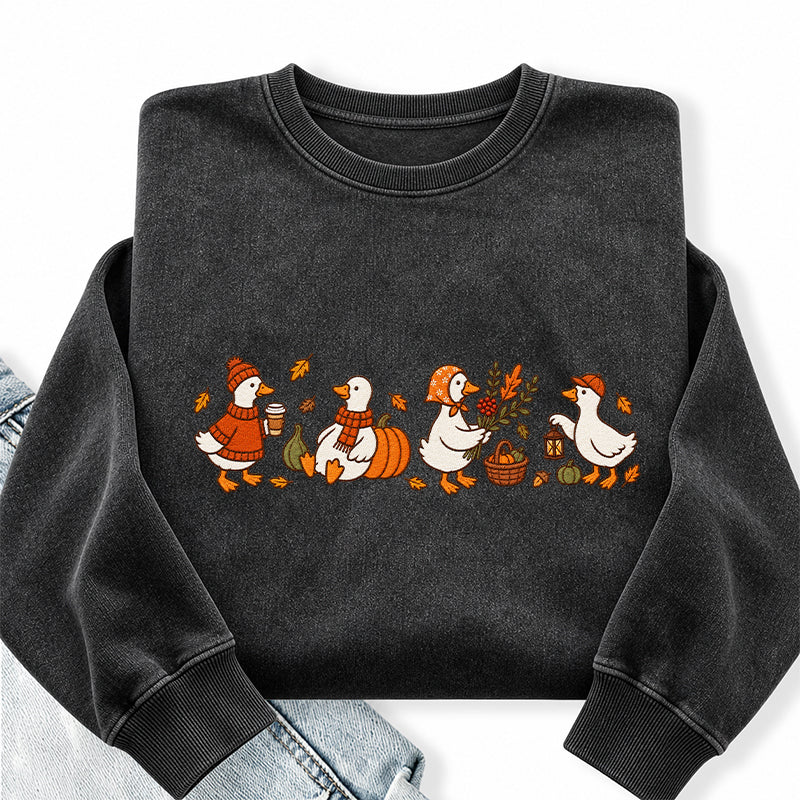 Embroidered Cozy Fall Silly Goose Washed Crewneck Sweatshirt