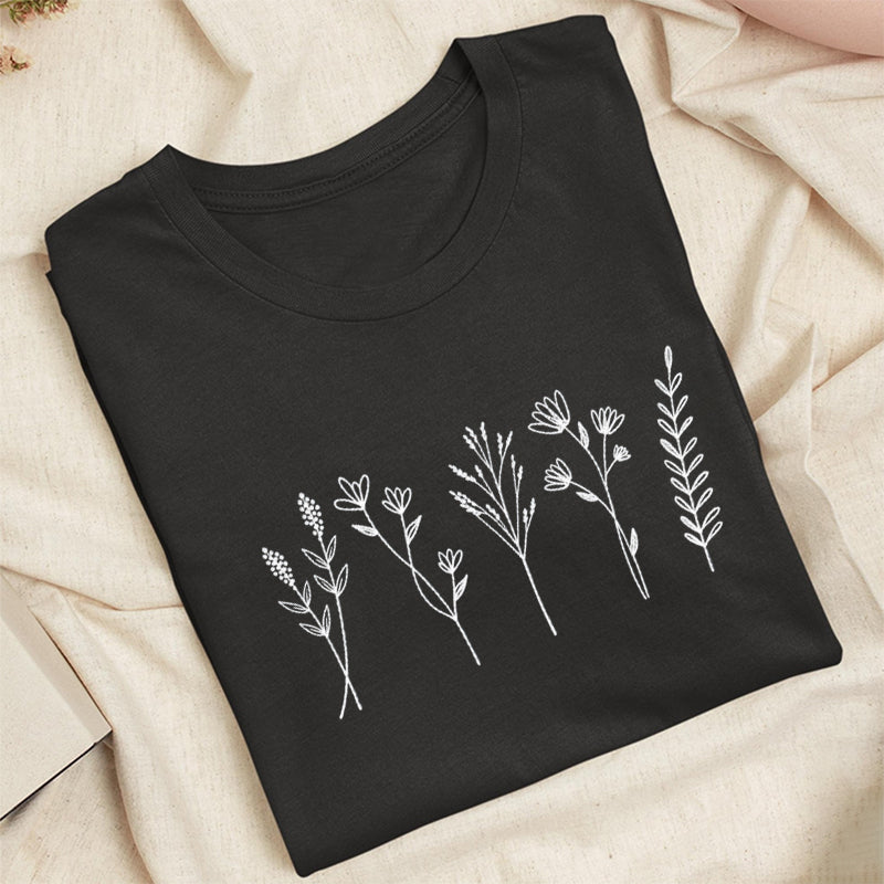 Embroidered Cute Wildflower Classic Adult Unisex Crew Neck T-Shirt