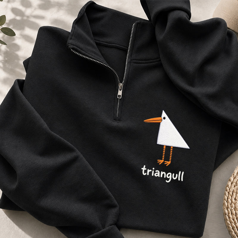 Embroidered Funny Triangull Seagull Classic Quarter Zip Sweatshirt
