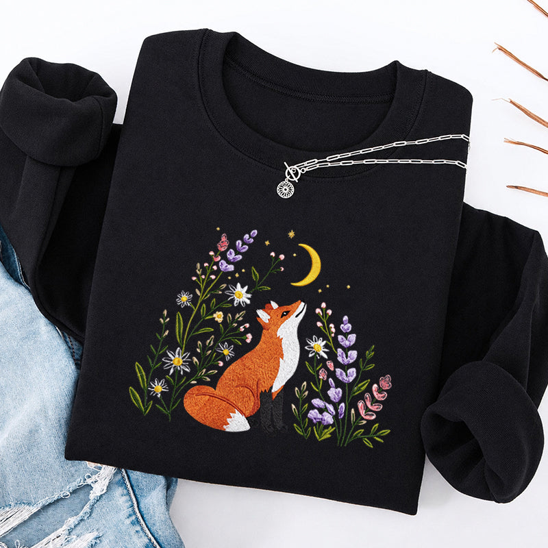 Embroidered Fox Wildflower Classic Crewneck Sweatshirt