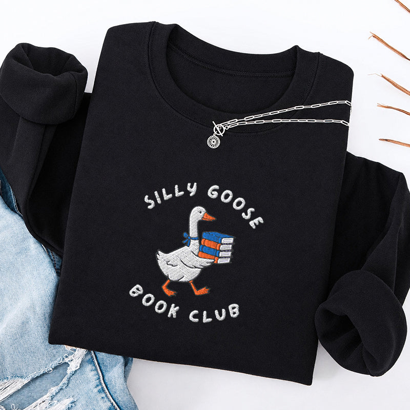 Embroidered Silly Goose Book Club Classic Crewneck Sweatshirt