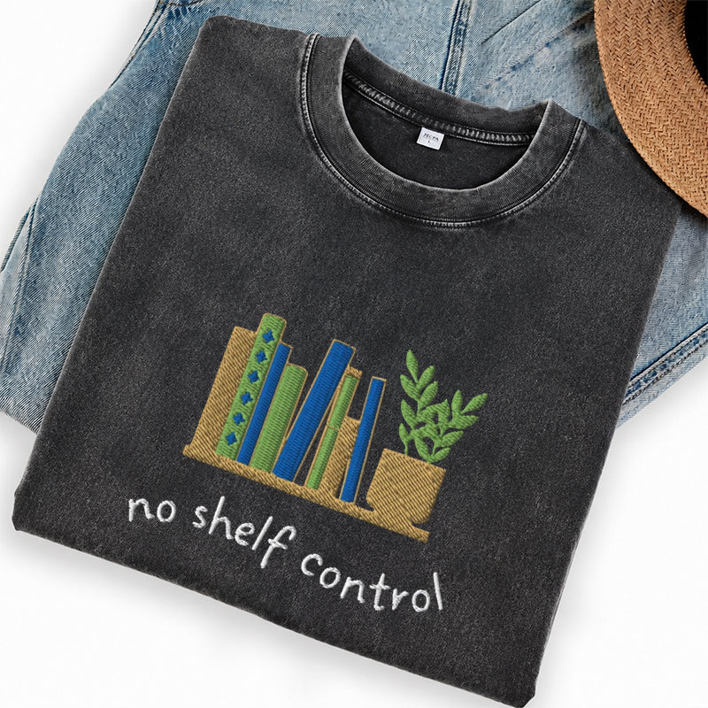 Embroidered No Shelf Control Book Washed Crew Neck T-Shirt