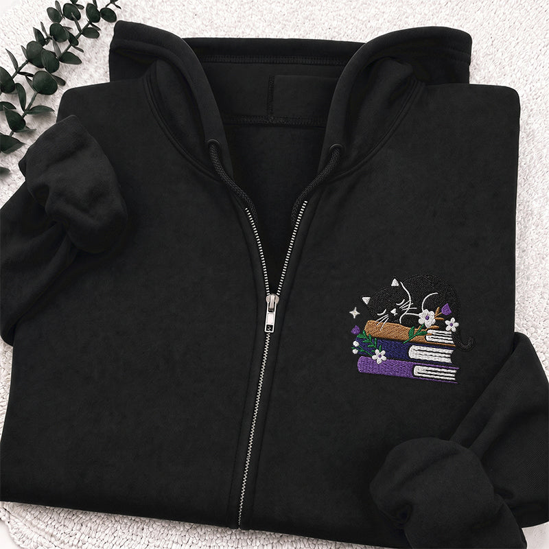Embroidered Cat Book Classic Full Zip Hoodie