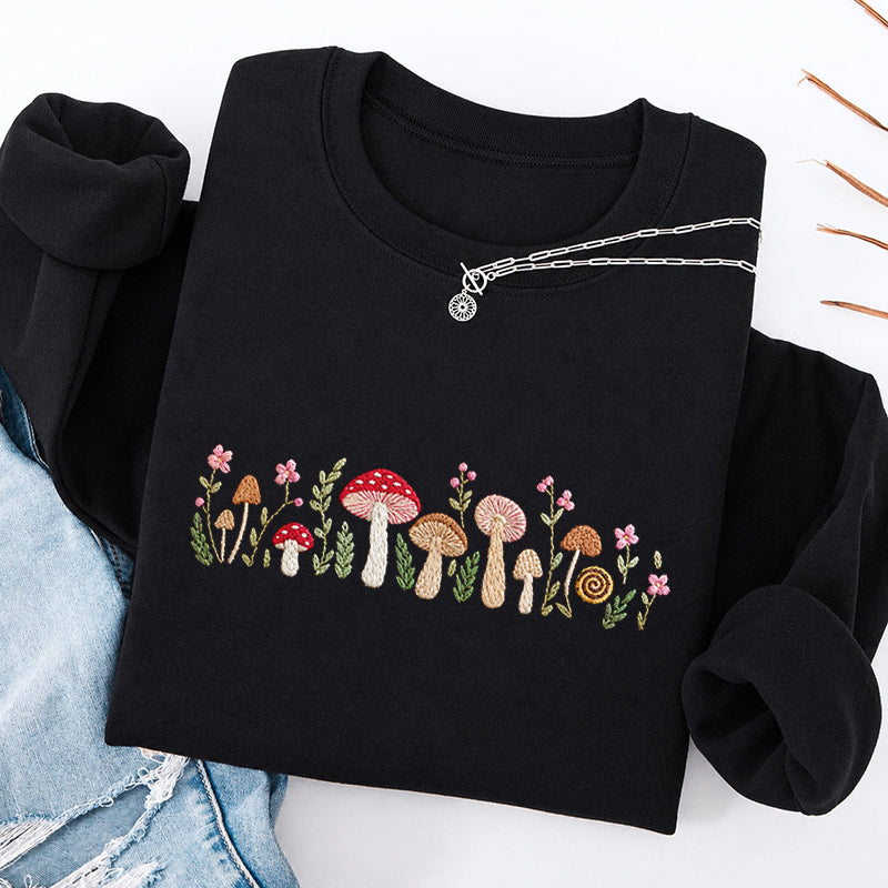 Embroidered Enchanted Mushroom Classic Crewneck Sweatshirt