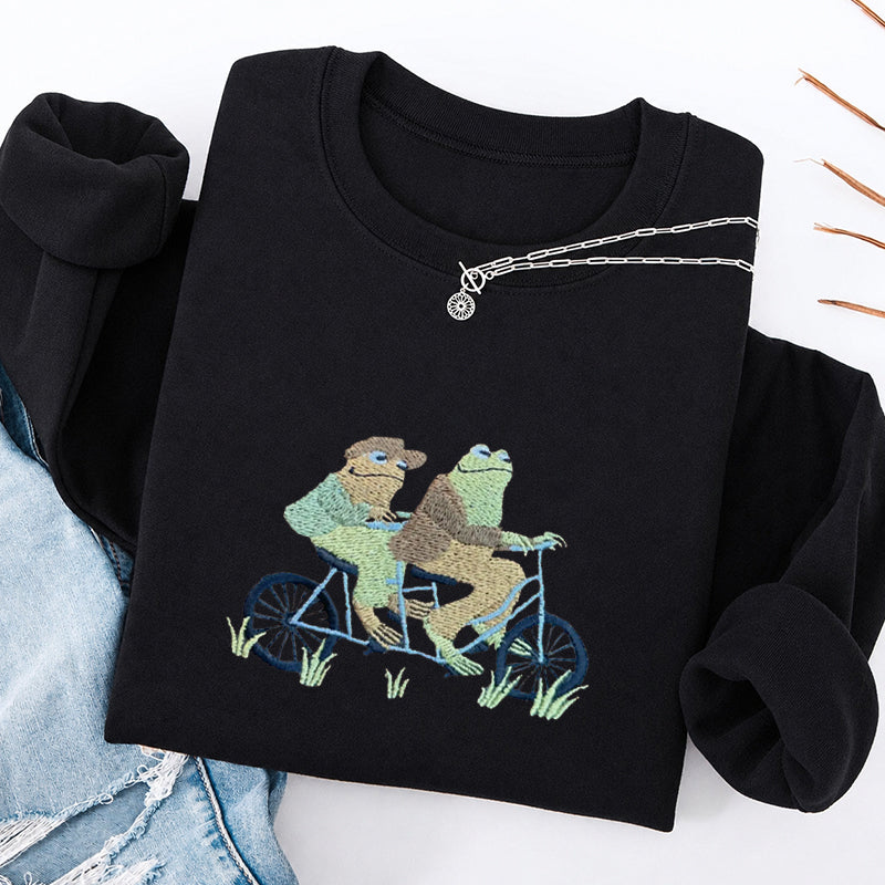 Embroidered Frogs Riding A Bike Classic Crewneck Sweatshirt