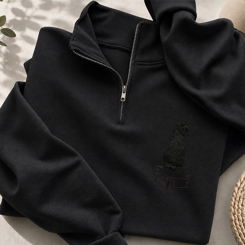Embroidered Black Cat On Books Classic Quarter Zip Sweatshirt