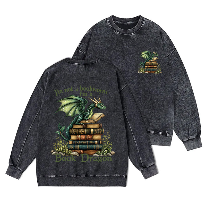 I'm Not A Book Worm I'm A Book Dragon Washed Crewneck Sweatshirt