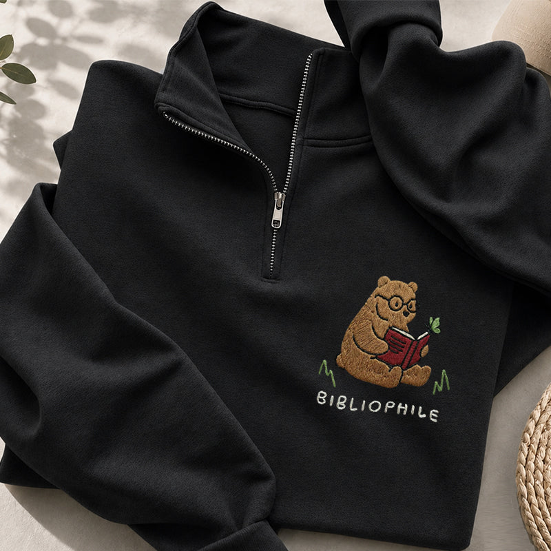 Embroidered Reading Bear Classic Quarter Zip Sweatshirt