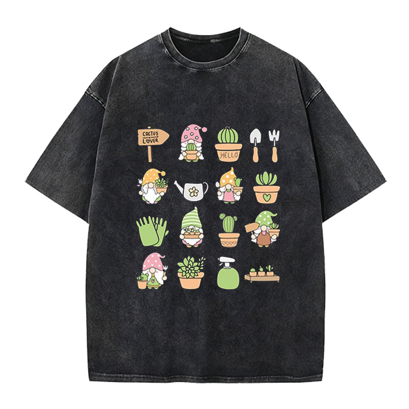 Succulent & Cactus Gardening Washed Crew Neck T-Shirt