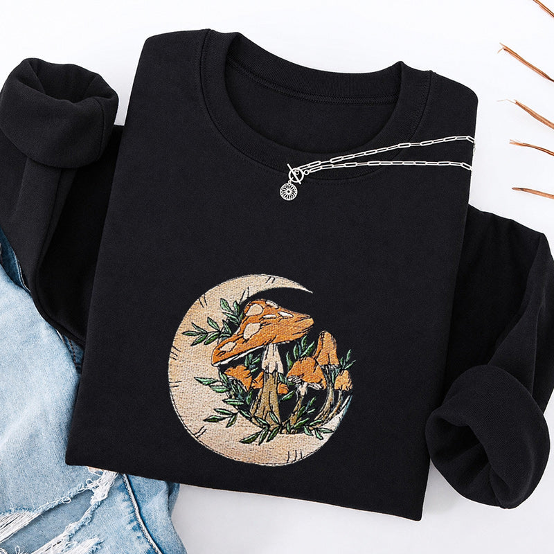 Embroidered Mushroom Moon Classic Crewneck Sweatshirt
