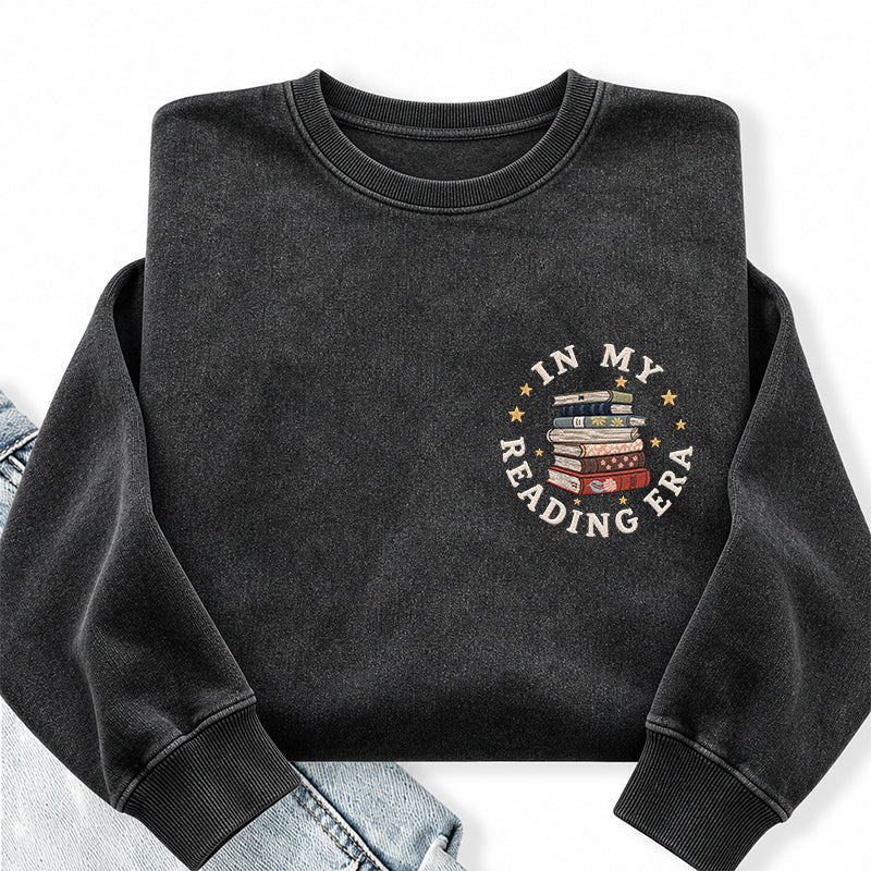Embroidered In My Reading Era Books Washed Crewneck Sweatshirt