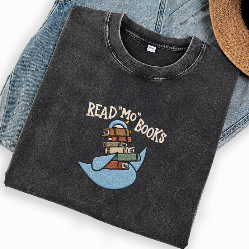 Embroidered Read Mo Books Washed Crew Neck T-Shirt