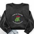 Embroidered Hang On Partner Cowboy Frog Washed Crewneck Sweatshirt
