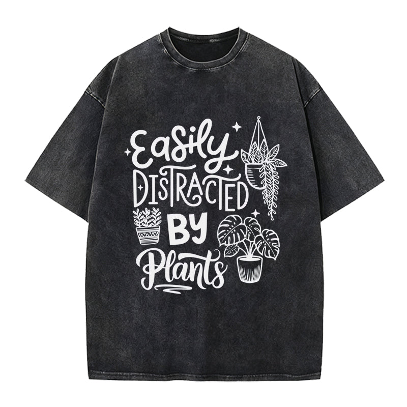 Easily Distracted By Plants Washed Crew Neck T-Shirt