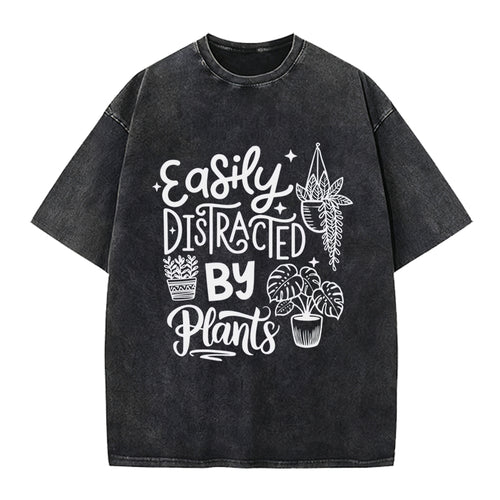 Easily Distracted By Plants Washed Crew Neck T-Shirt