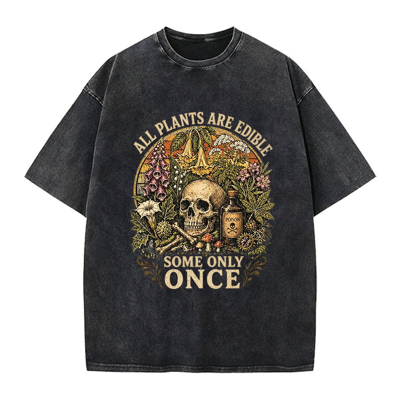 All PLants are Edible Skull Washed Crew Neck T-Shirt