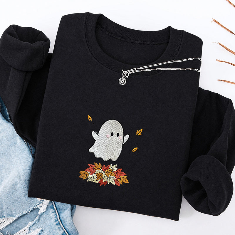 Embroidered Fall Ghost Classic Crewneck Sweatshirt