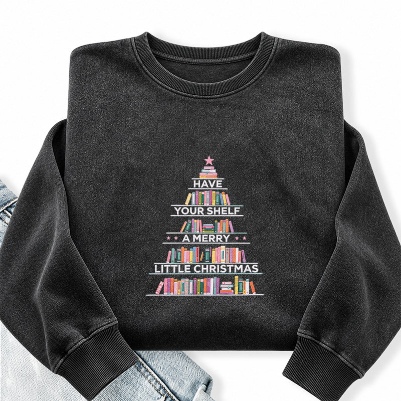Embroidered Have Your Shelf Merry Christmas Washed Crewneck Sweatshirt
