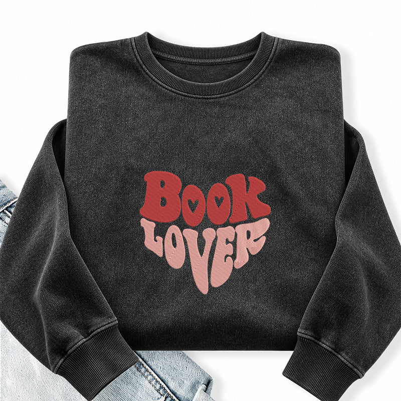 Embroidered Vintage Book Lover Washed Crewneck Sweatshirt